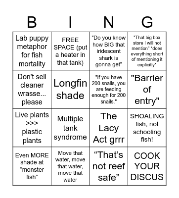 Aquaculture Bingo Card