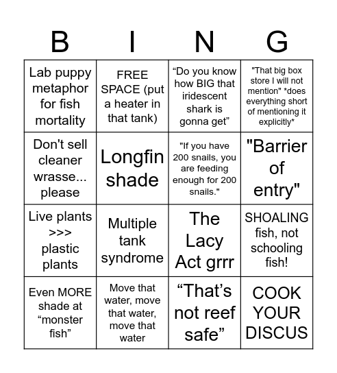 Aquaculture Bingo Card