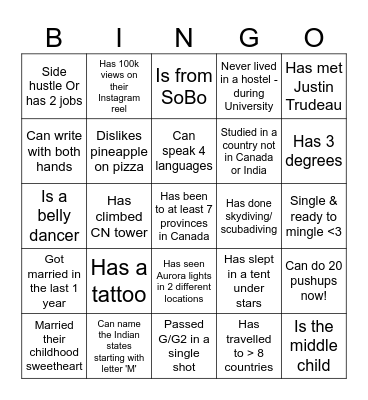 Socialization Bingo Card