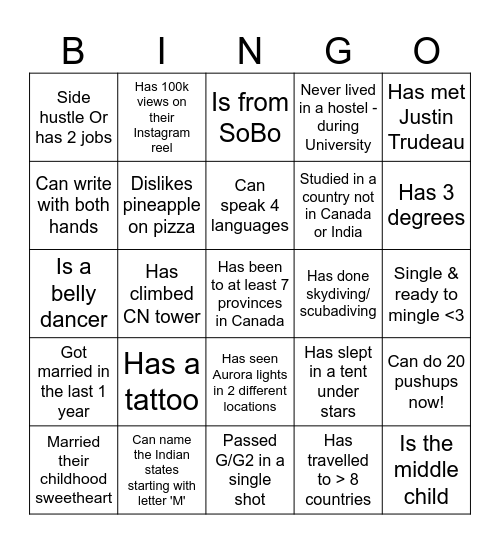Socialization Bingo Card