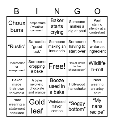 Cait and Kyle’s GBBO BINGO Card