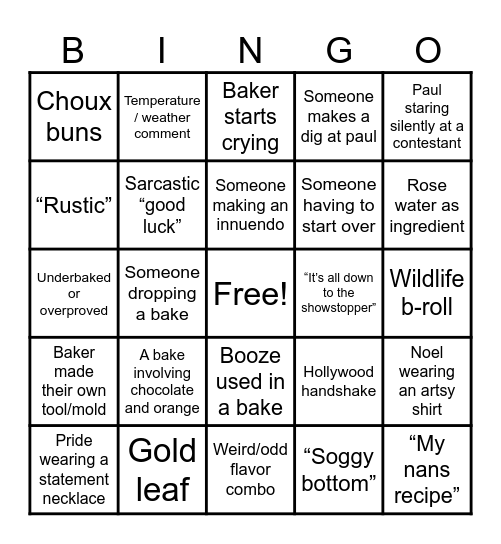 Cait and Kyle’s GBBO BINGO Card