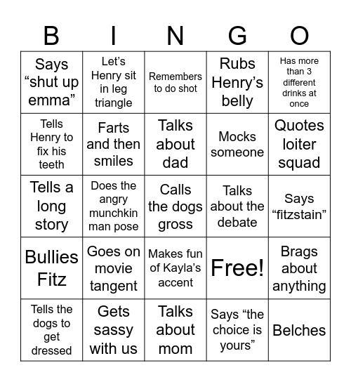 Josh Bingo Card