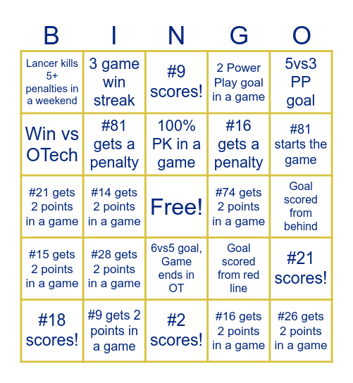 Lancers on the Go! Bingo Card