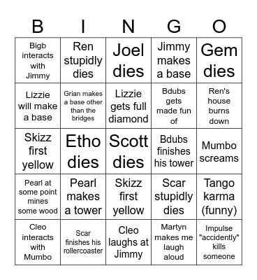 Wild Life Episode 3 Bingo Card