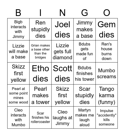 Wild Life Episode 3 Bingo Card