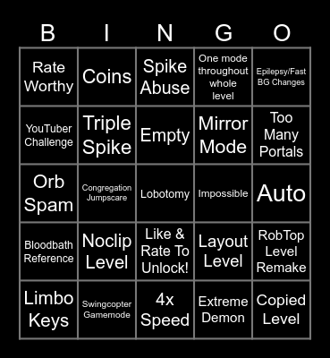 RECENT TAB BINGO (Geometry Dash) Bingo Card