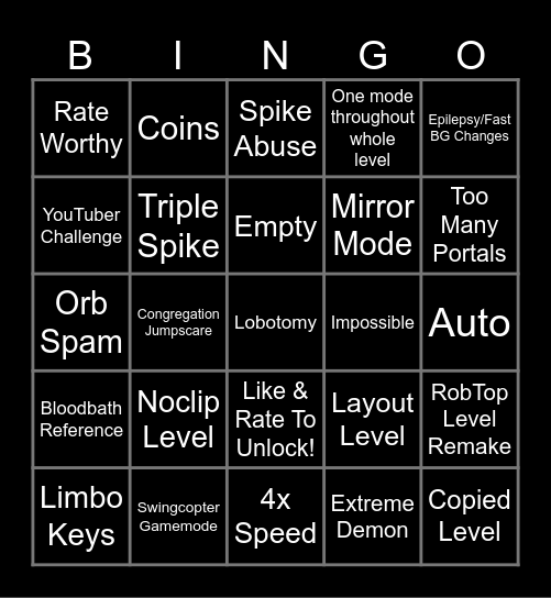 RECENT TAB BINGO (Geometry Dash) Bingo Card