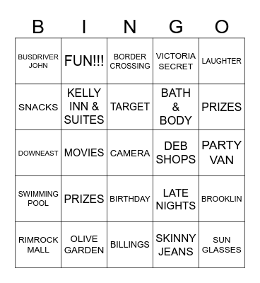 SHOPPING BINGO Card