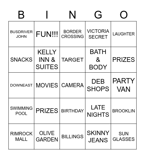 SHOPPING BINGO Card