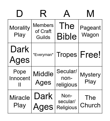 Medieval Theatre Bingo Card