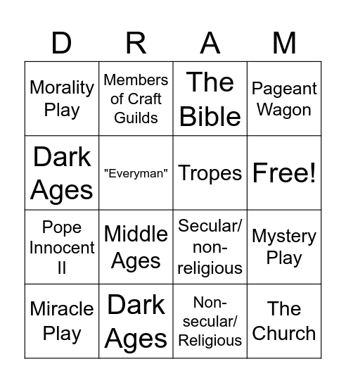 Medieval Theatre Bingo Card