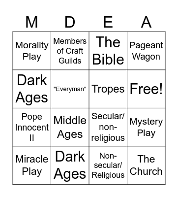 Medieval Theatre Bingo Card