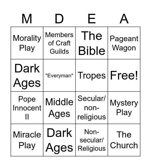 Medieval Theatre Bingo Card