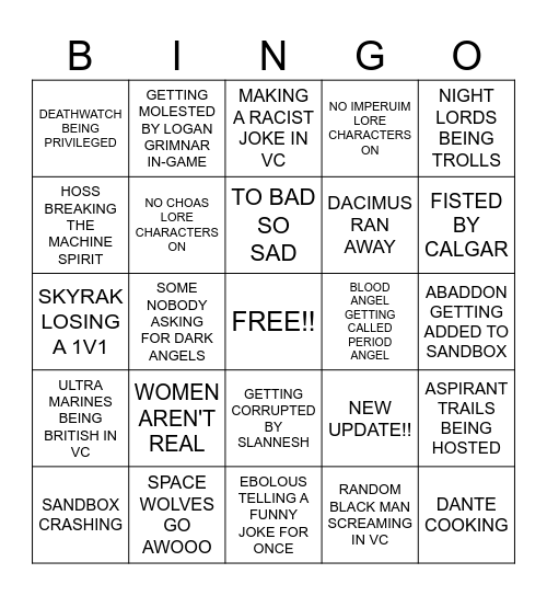 Astartes Bingo Card