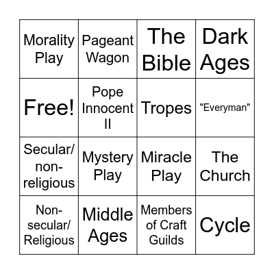 Medieval Theatre Bingo Card