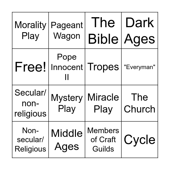 Medieval Theatre Bingo Card