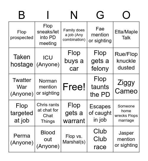 November Flop Dugong Bingo Card