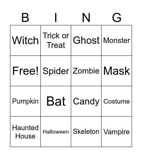 Halloween Bingo Card
