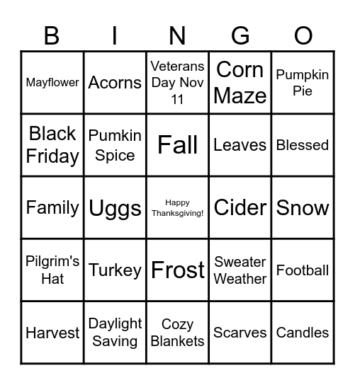 NOVEMBER Bingo Card