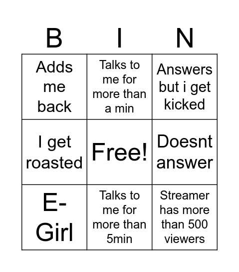 Streamer "Knock" Bingo Card