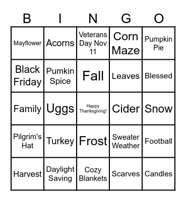 NOVEMBER Bingo Card