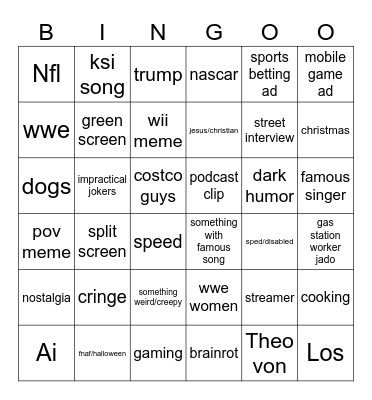 tik tok Bingo Card