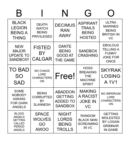 Astartes Bingo Card