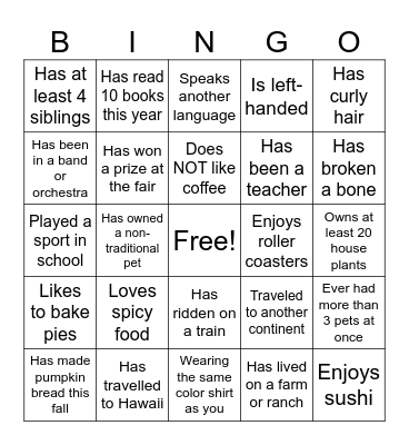Find Someone Who... Bingo Card