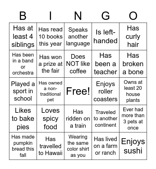 Find Someone Who... Bingo Card
