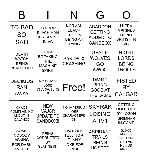 Astartes Bingo Card