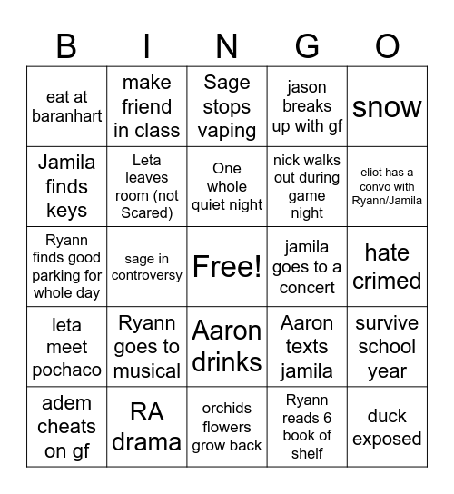 UO Bingo Card