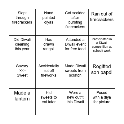 Diwali Bingo Card