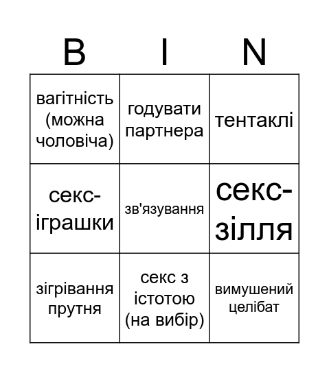 кінк-фест тур ІІ Bingo Card