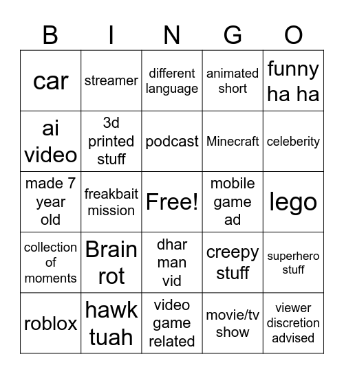 Untitled Bingo Card