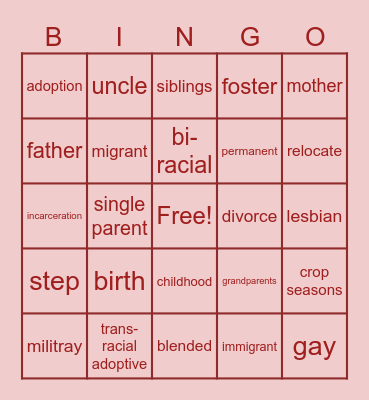 FAMILY Bingo Card