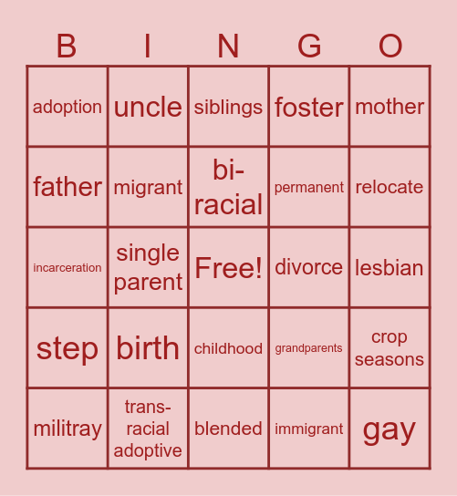 FAMILY Bingo Card