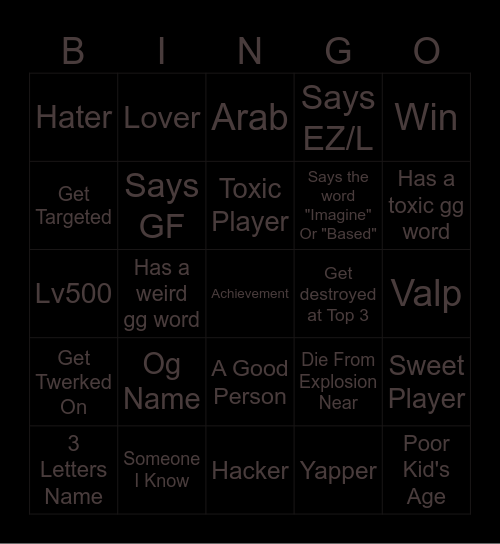 TNT TAG BINGO [HYPIXEL] Bingo Card