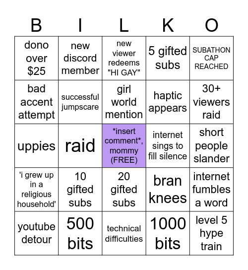 INTERNET BINGO Card