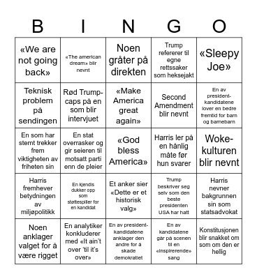 Presidentvalget i USA 2024 Bingo Card
