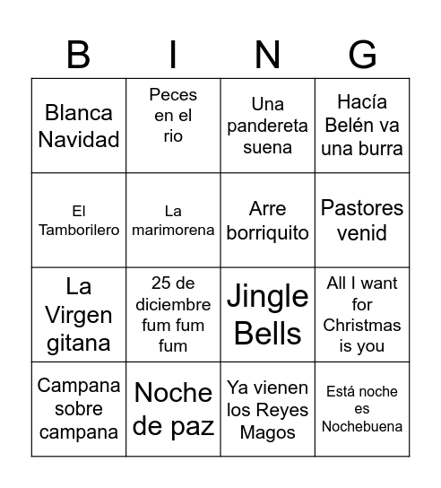 Canciones Jaime y Concha Bingo Card