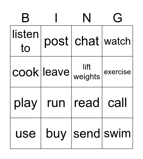 Simple present Bingo Card