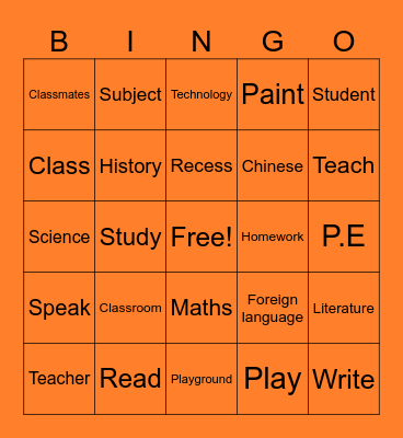 School Bingo Card