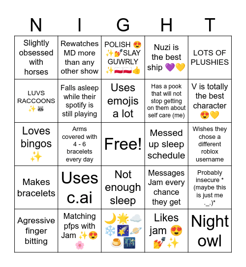 Are you Nighty bingo Card