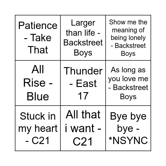 Boybandbanko! Bingo Card