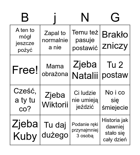 Bingo bez tytułu Bingo Card