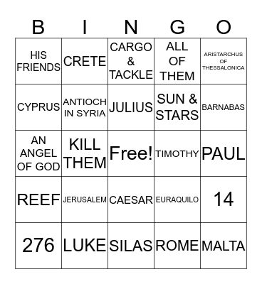 BIBLE BINGO Card