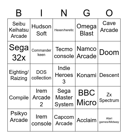 2024 Evercade/Super Pocket Bingo Card