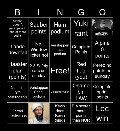 F1 Brasil Bingo Card