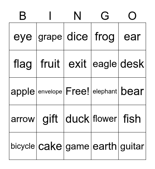 A-G Bingo!! Bingo Card